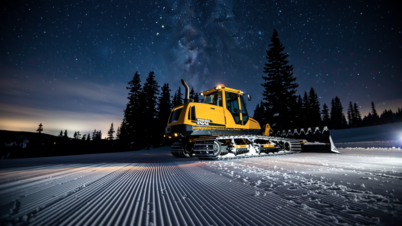 The groomer parked under a clear night sky full of stars.